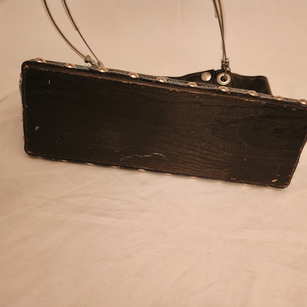 Hardwear By Renee Shoulder Tote Bag Upcycled Wood Rivets Cables Leather Floral - Picture 3 of 11
